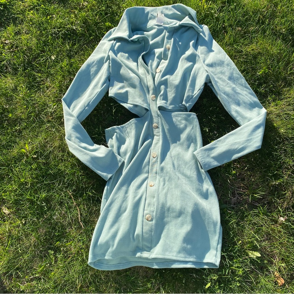 Collared Blue Cut-Out Dress